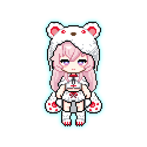 1girl, alternate_costume, animal_ears, animal_hat, animated, animated_png, artist_request, bear_ears, bear_hat, bear_paws, blinking, blush, bouncing, bow, bow_skirt, capelet, crop_top, full_body, hair_between_eyes, hat, long_hair, looking_at_viewer, lowres, nose_bubble, official_art, paw_shoes, pink_hair, pixel_art, punishing:_gray_raven, shirt, shoes, sidelocks, skirt, sleeveless, sleeveless_shirt, snoring, solo, standing, straight-on, teddy:_spectre_(pgr), teddy_(pgr), violet_eyes, white_capelet, white_shirt, white_shoes, white_skirt