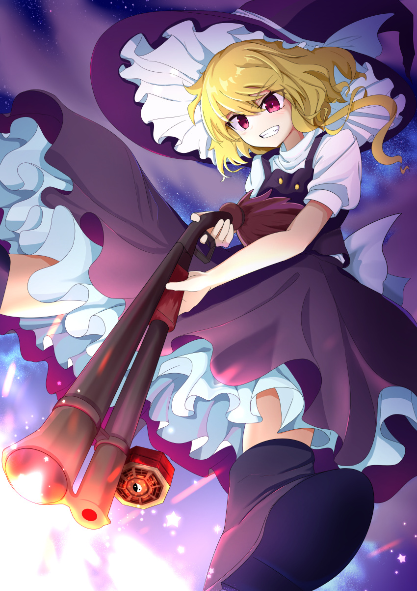 1girl, absurdres, ankle_boots, back_bow, black_boots, black_hat, black_skirt, black_vest