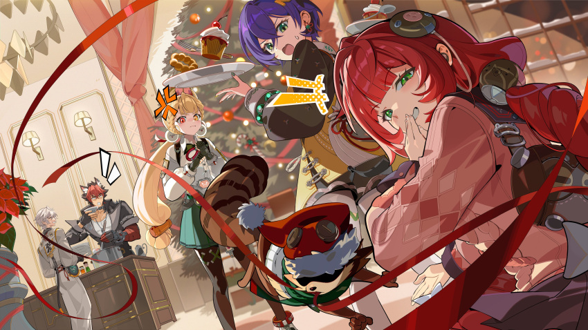 2boys, 3girls, absurdres, alice_thymefield, anger_vein, animal_ears, belle_(delicate_sunlight)_(zenless_zone_zero), belle_(zenless_zone_zero)