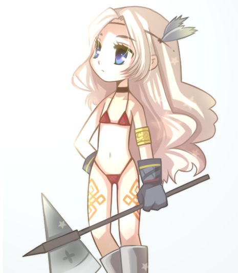 amazon_(dragon's_crown), amazon_(dragon's_crown), armlet, axe, bikini, blue_eyes, dragon's_crown, dragon's_crown