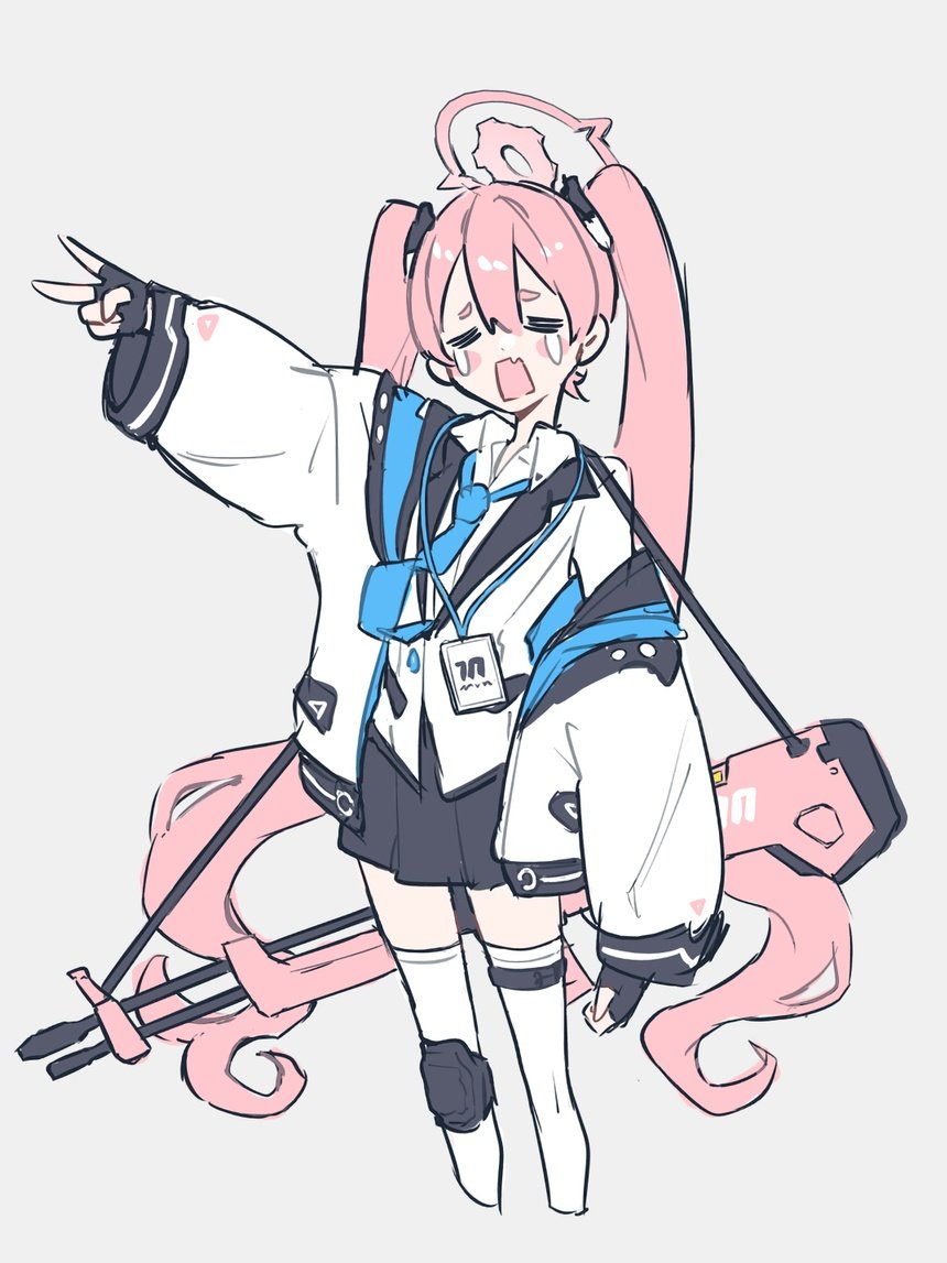1girl, 2015ma14, black_gloves, black_skirt, blue_archive, blue_necktie, blush, closed_eyes