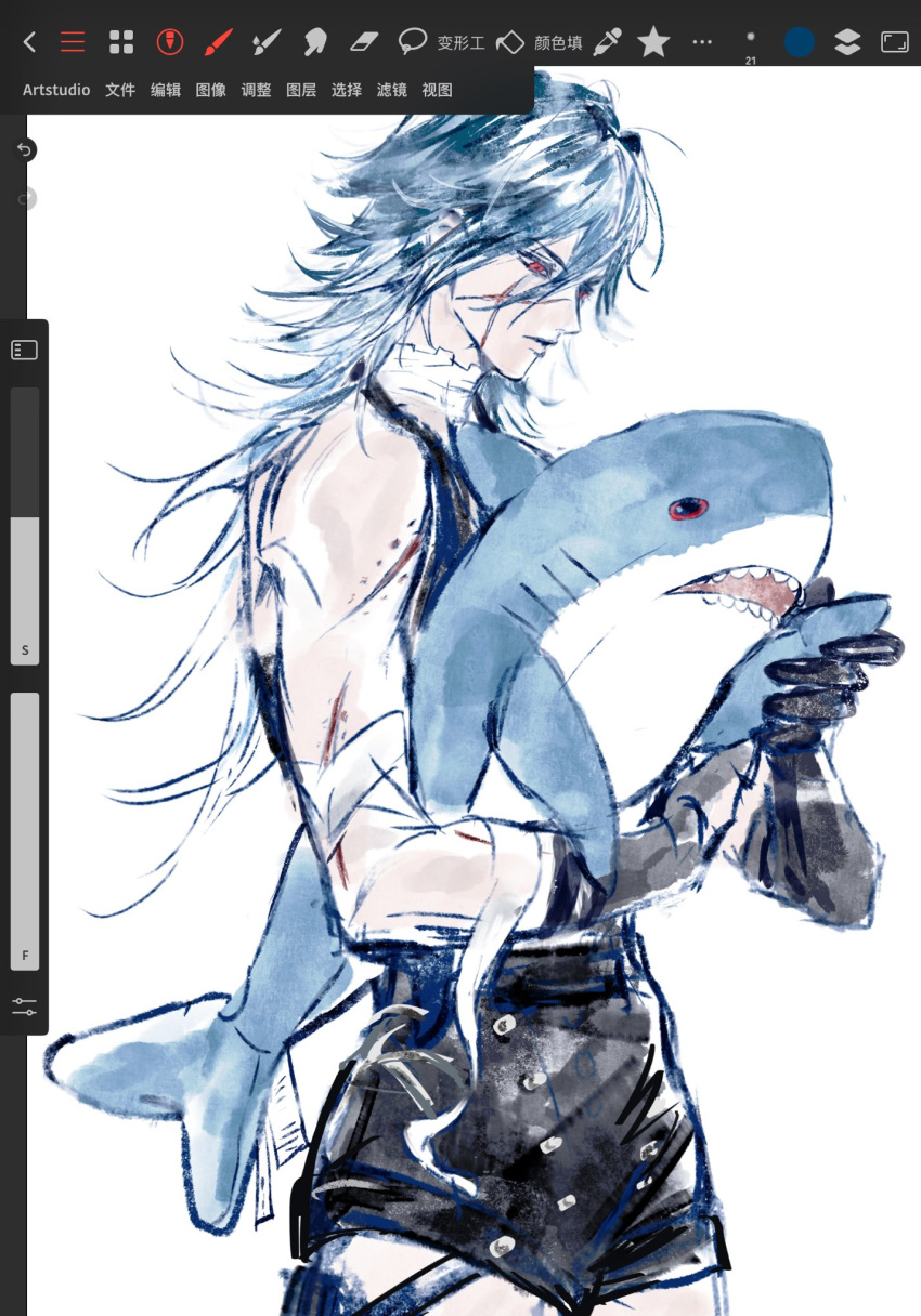 1girl, ceto_(path_to_nowhere), commentary, cowboy_shot, czyw01, highres, holding, holding_toy