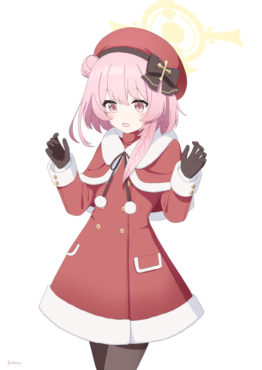 1girl, :o, absurdres, artist_name, beret, black_bow, black_gloves, black_pantyhose
