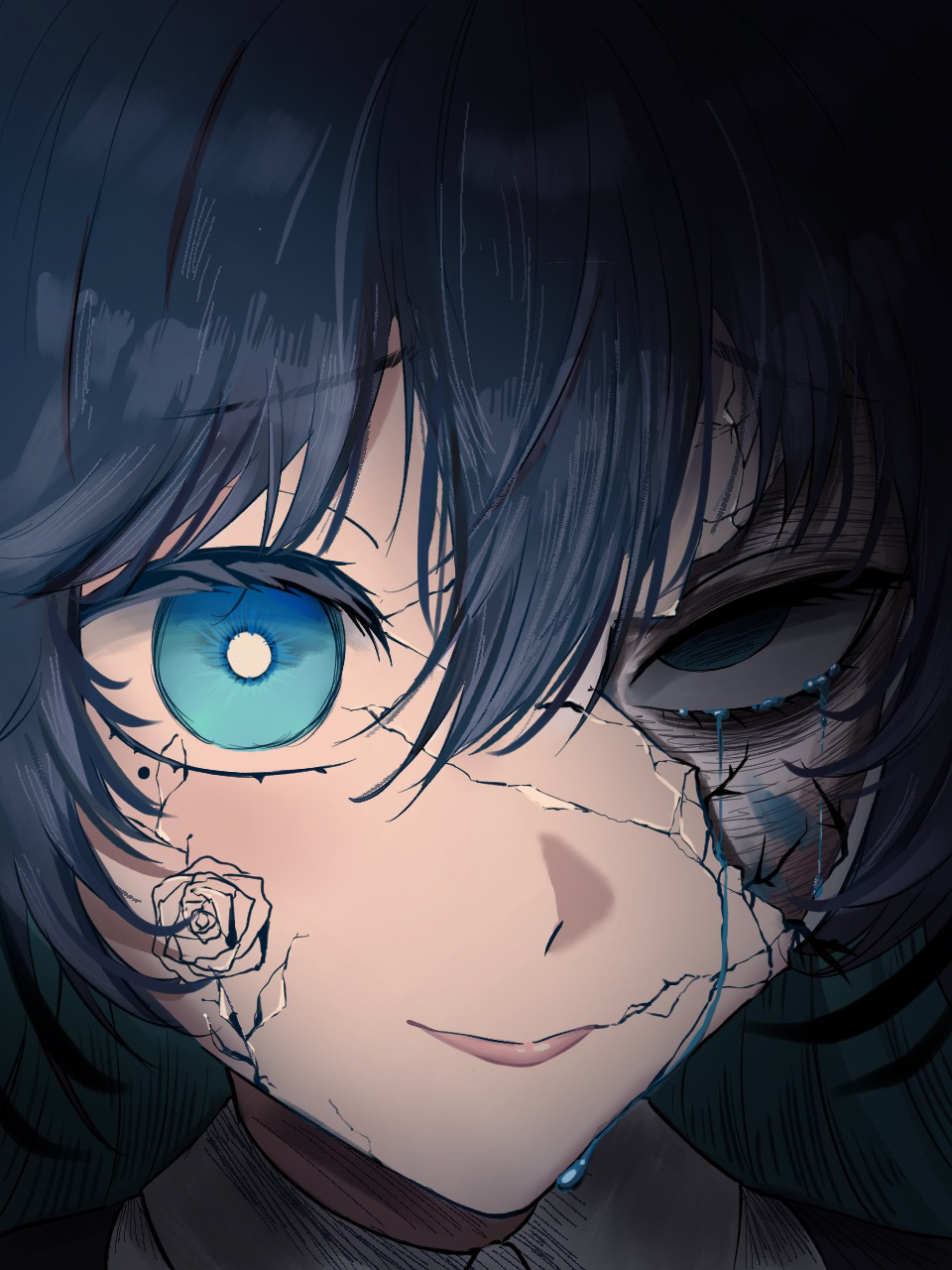 1girl, ado_(utaite), blue_eyes, blue_hair, chando_(ado), close-up, closed_mouth, commentary_request