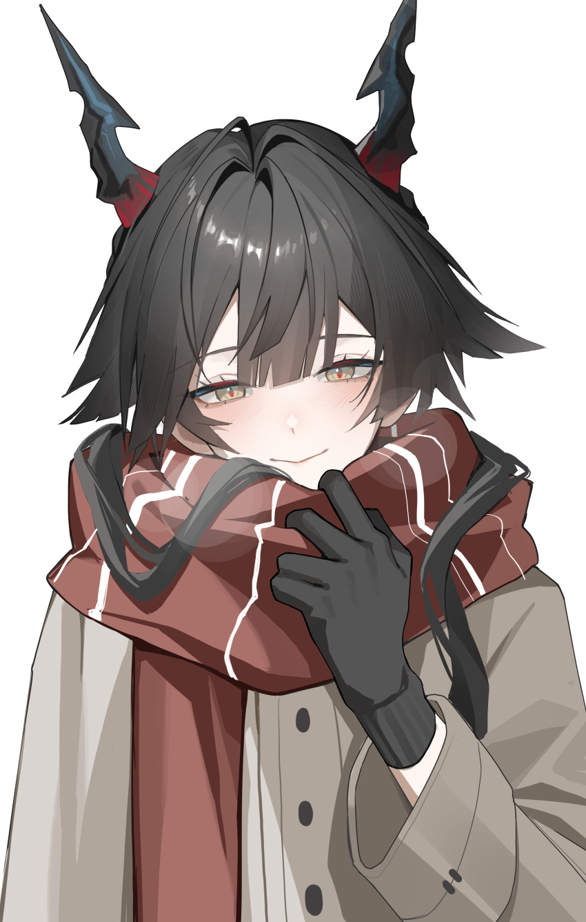 1girl, absurdres, alternate_costume, arknights, arknights:_endfield, black_gloves, black_hair, blush