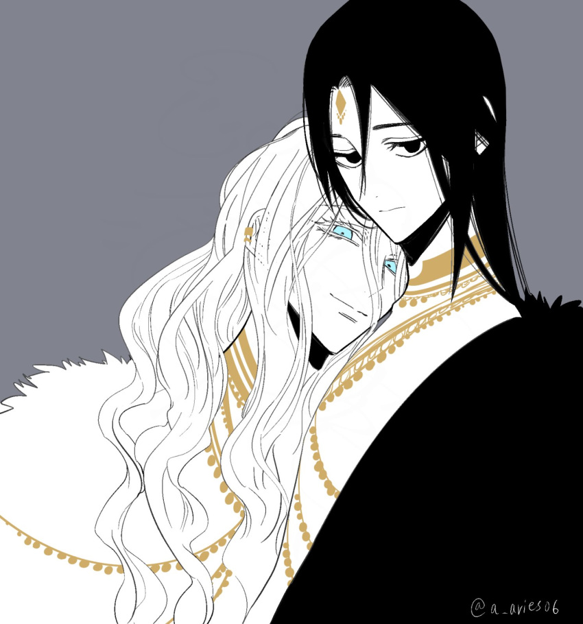 2boys, black_hair, black_vs_white, blue_eyes, brothers, closed_mouth, colored_eyelashes, expressionless