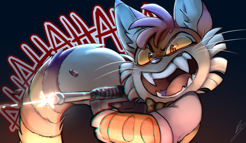 1boy, animal_nose, black_background, bow, bowtie, bullet, calvin_freckle_mcmurray, cat_boy