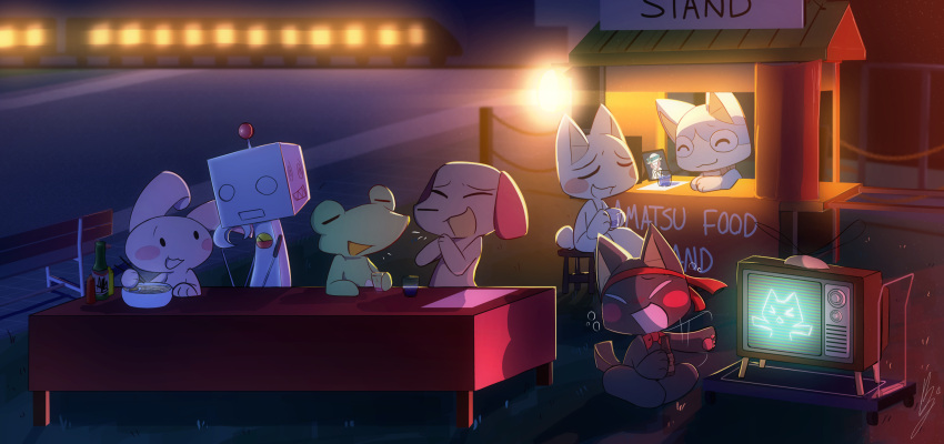 1girl, 1other, 5boys, animal_ears, blush, bow, bowtie, cat_boy