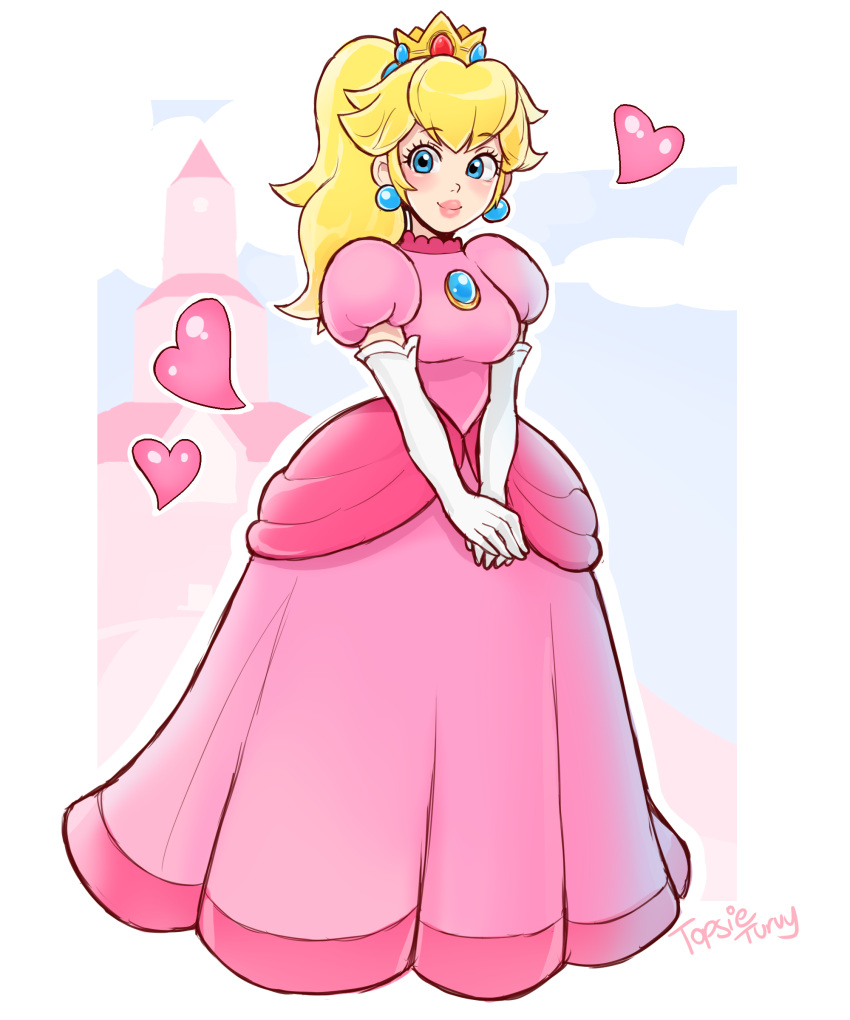 1girl, absurdres, artist_name, blonde_hair, blue_eyes, blush, breasts, castle