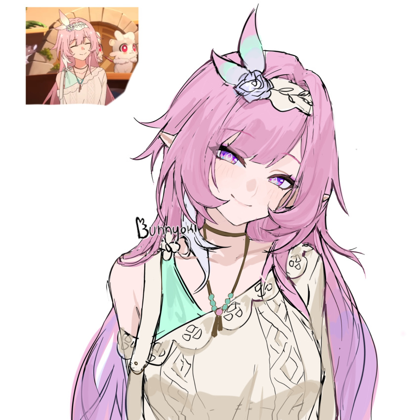 1girl, artist_name, breasts, bunnyoki, commentary, cyrene_(chimerric_park)_(honkai:_star_rail), cyrene_(demiurge)_(honkai:_star_rail), cyrene_(honkai:_star_rail)