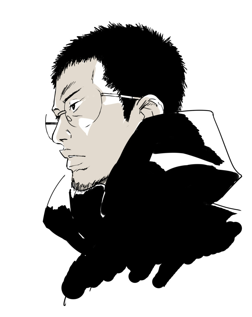 1boy, absurdres, commentary_request, cropped_head, expressionless, facial_hair, glasses, goatee