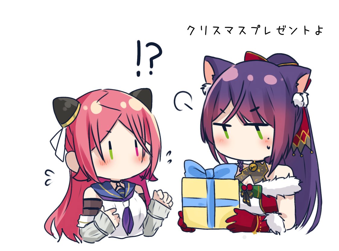 !?, 2girls, animal_ears, assault_lily, bare_shoulders, bell, black_choker, blue_bow