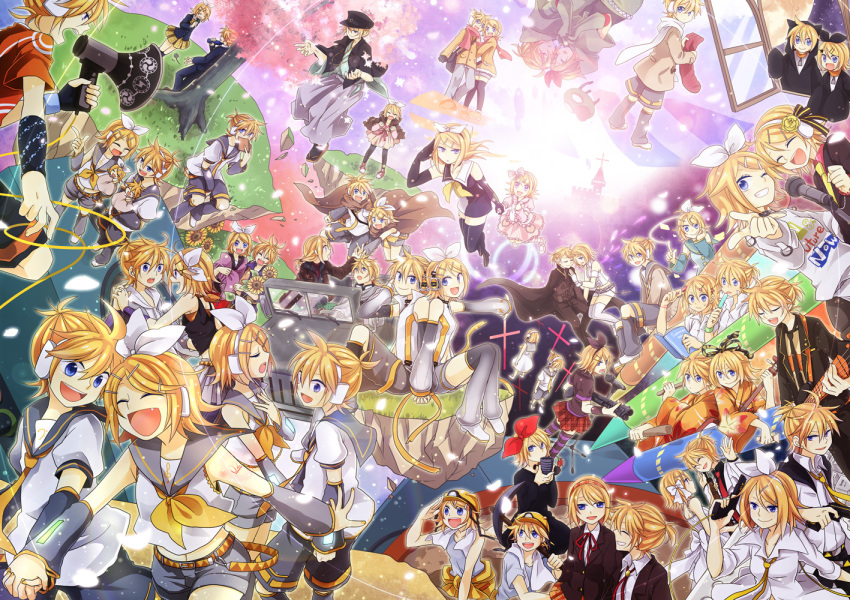 blue_eyes, brother_and_sister, fang, flower, hair_flower, hair_ornament, hair_ribbon, hairclip