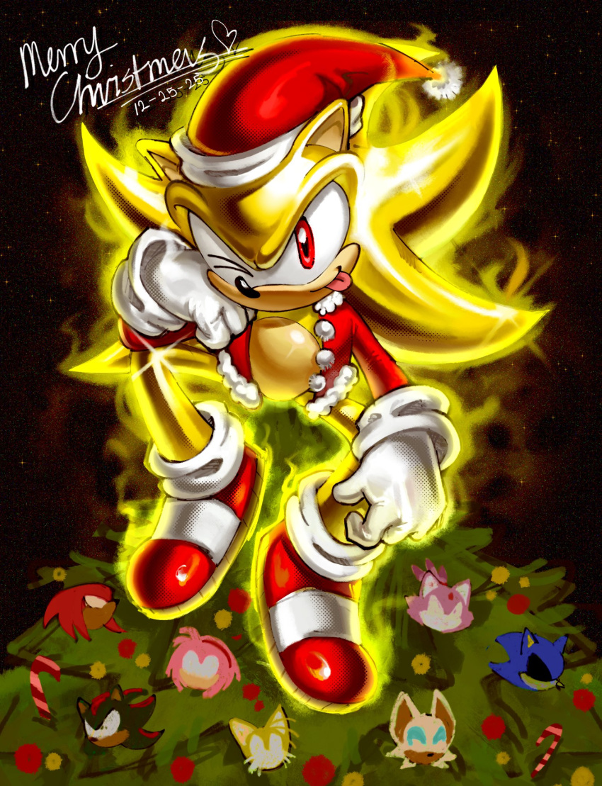 1boy, 2025, amy_rose, aura, black_background, blaze_the_cat, character_ornament, christmas