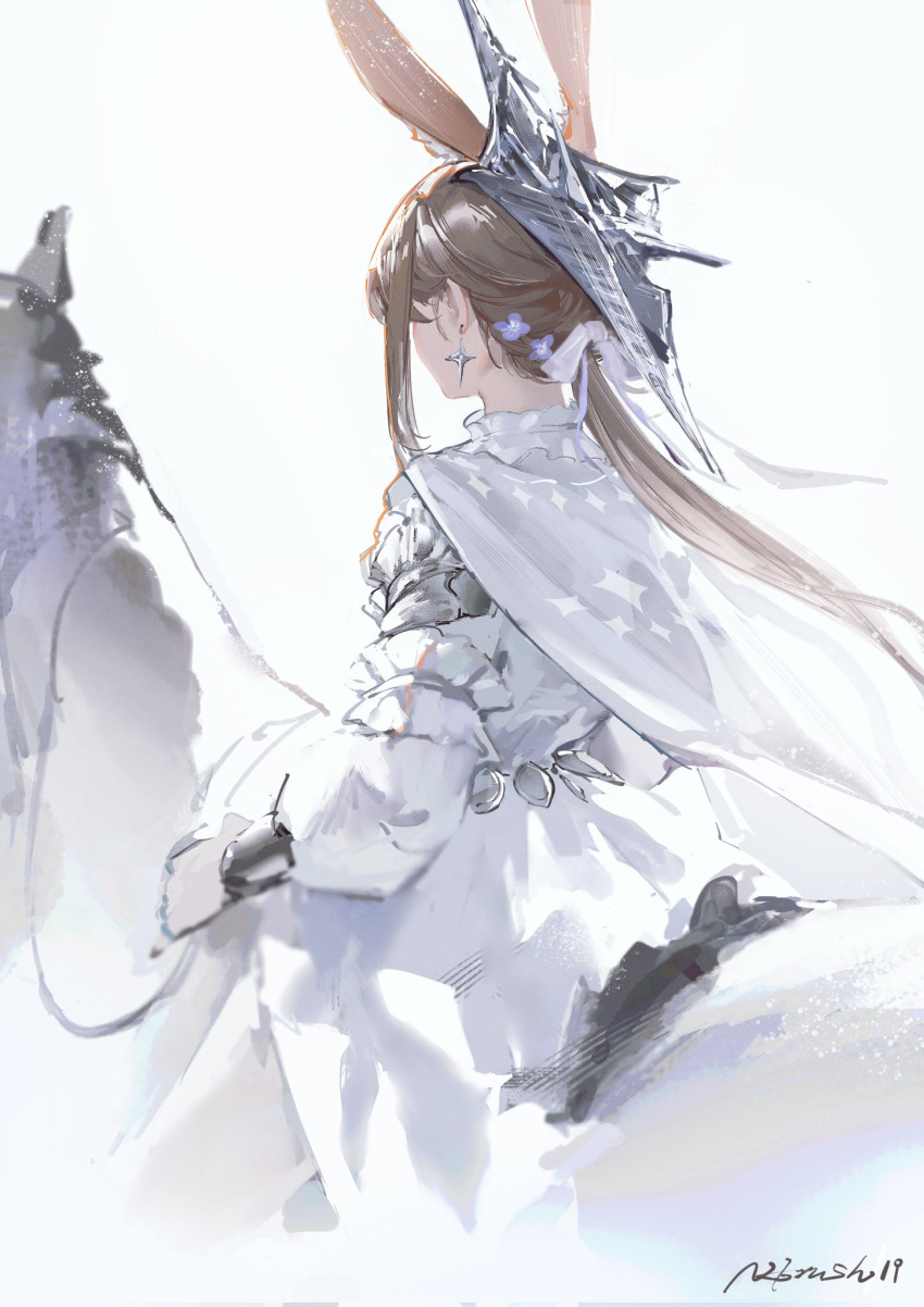 1girl, amiya_(arknights), amiya_(guard)_(arknights), amiya_(guard)_(in_a_myriad_of_universes)_(arknights), animal_ears, arknights, artist_name, backpack
