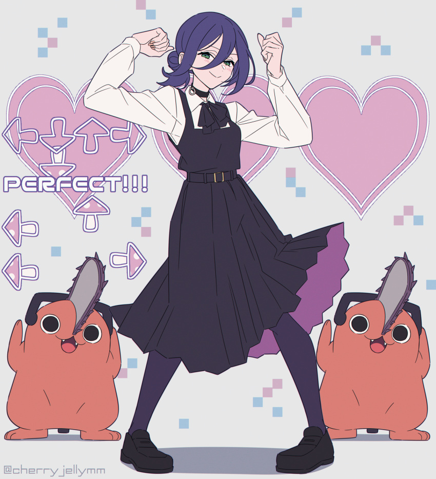 1girl, bemani, black_choker, black_dress, black_pantyhose, black_ribbon, black_shoes, blue_hair