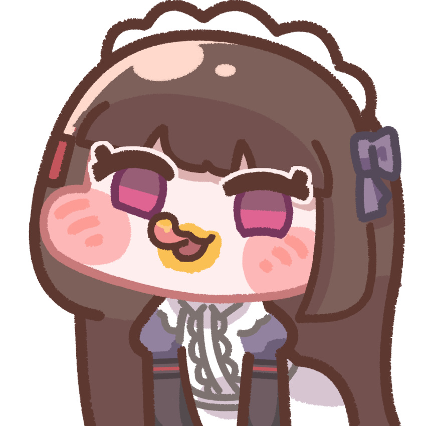 1girl, blush_stickers, brown_hair, chibi, chibi_only, highres, last_origin, licking_lips