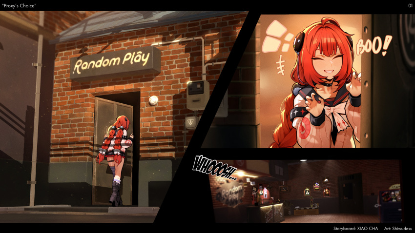 1girl, absurdres, asymmetrical_legwear, boots, braid, commentary, english_commentary, highres