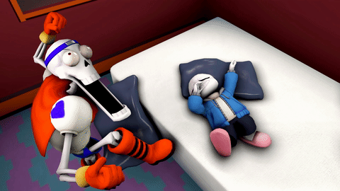 2017, 2boys, 3d, alternate_costume, animated, animated_gif, armor, bed