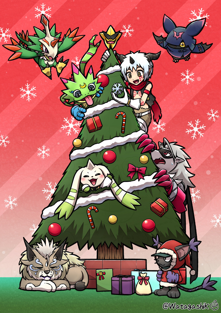 1boy, absurdres, aegiomon, bat_(animal), bird, black_horns, black_vest, blacktailmon_uver.