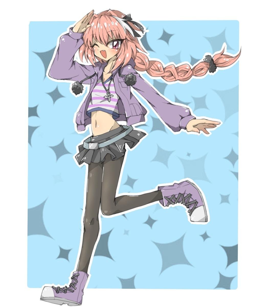 1boy, aqua_belt, archived_source, astolfo_(fate), astolfo_(memories_at_trifas)_(fate), belt, black_bow, black_pantyhose