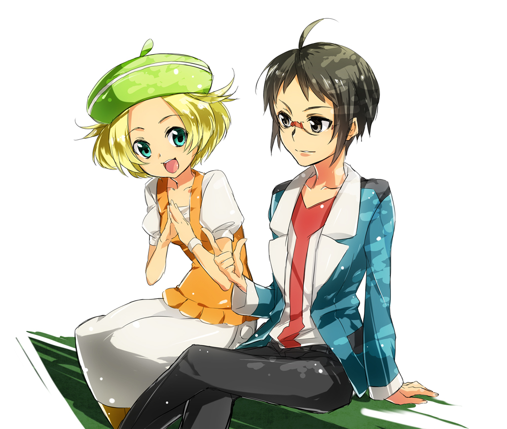 bel_(pokemon), bell_(pokemon), black_hair, blonde_hair, blue_eyes, cheren_(pokemon), glasses, grey_eyes