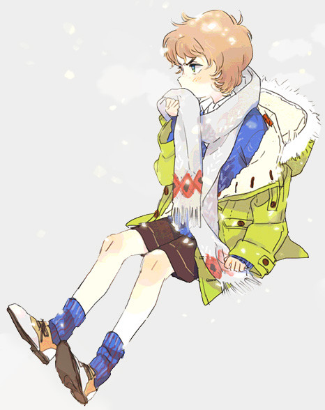brown_hair, coat, footwear, original, poo-dkg, poo_(artist), saddle_shoes, scarf