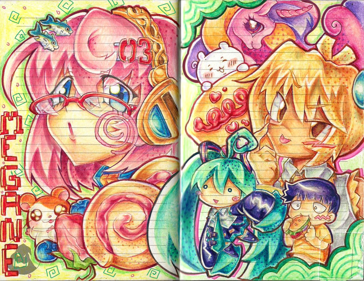 1boy, 4girls, akita_neru, blueberry, blush, border, chibi, chiikawa