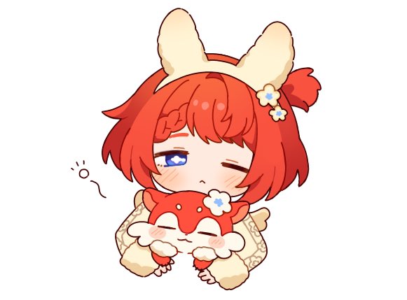 1girl, :3, animal_ears, blue_eyes, blue_flower, closed_eyes, closed_mouth, colored_eyebrows