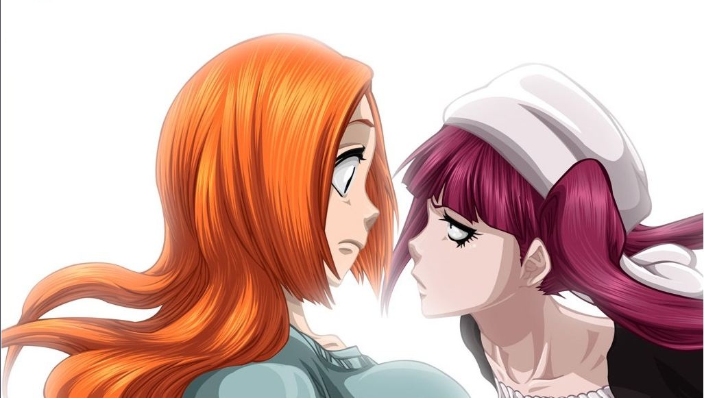 bleach, dokugamine, dokugamine_riruka, hat, inoue_orihime, ioshik, kubo_taito, orange_hair, pink_hair, riruka