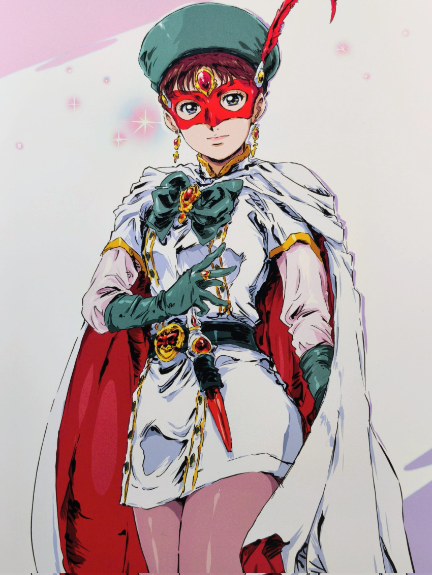 1girl, aqua_bow, aqua_bowtie, aqua_gloves, aqua_hat, belt, bishoujo_kamen_poitrine, black_belt