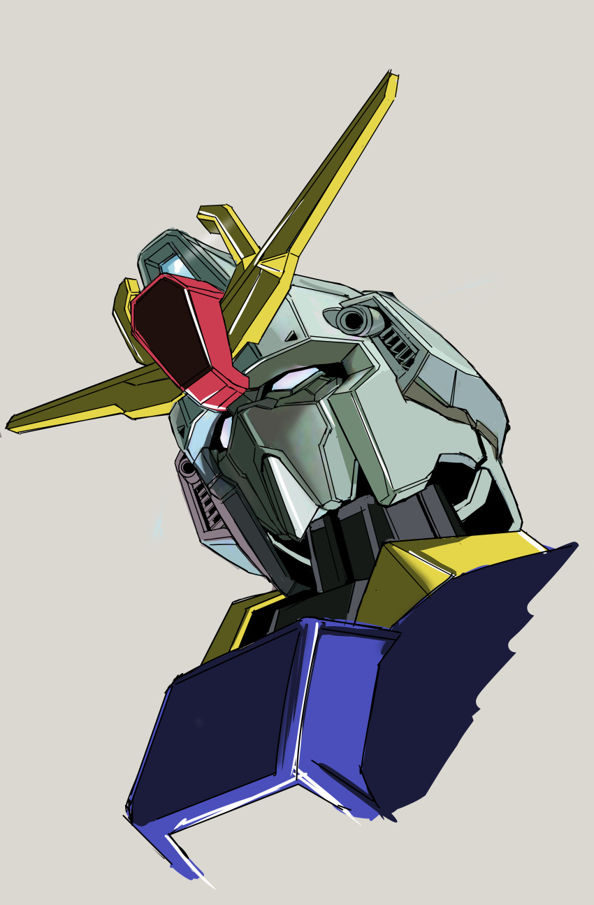 absurdres, aeug, commentary_request, grey_background, gun, gundam, highres, huo_ji_wu, machine_gun, machinery, mecha, mecha_focus, mobile_suit, no_humans, portrait, robot, science_fiction, sketch, upper_body, v-fin, weapon, zeta_gundam, zeta_gundam_(mobile_suit)