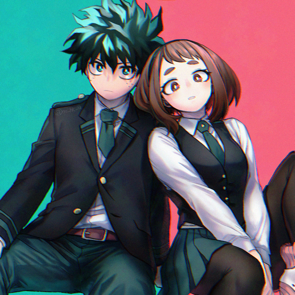 1boy, 1girl, belt, black_jacket, black_pantyhose, black_vest, boku_no_hero_academia, breasts