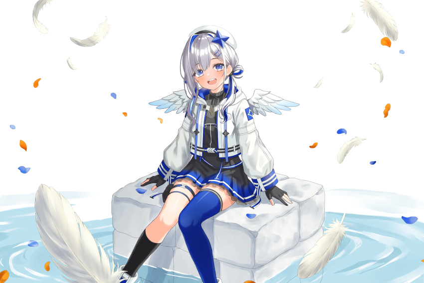 1girl, 666girimekara, absurdres, amane_kanata, amane_kanata_(work), asymmetrical_legwear, belt, black_dress