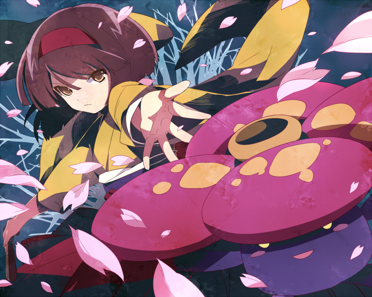 1girl, blush_stickers, cherry_blossoms, erika_(pokemon), hairband, hidaka, japanese_clothes, kimono