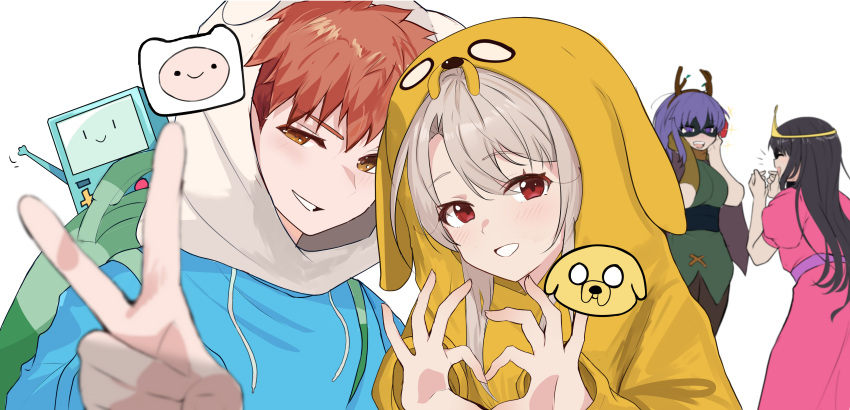 1boy, absurdres, adventure_time, animal_costume, animal_hood, antlers, bear_hat, black_mask