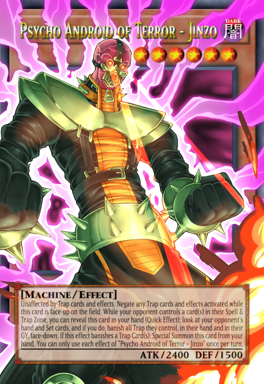armor, aura, bracelet, card_(medium), clenched_hands, colored_skin, cowboy_shot, duel_monster