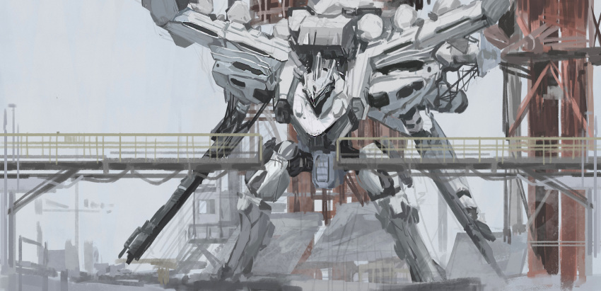 absurdres, armored_core, armored_core:_for_answer, assault_rifle, catwalk_(walkway), chinese_commentary, commentary, dual_wielding