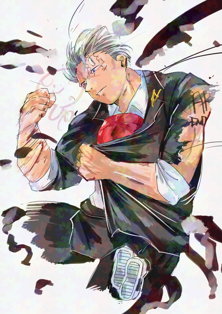 1boy, 1girl, andy_(undead_unluck), beanie, black_jumpsuit, black_pants, blue_eyes, clothes_around_waist