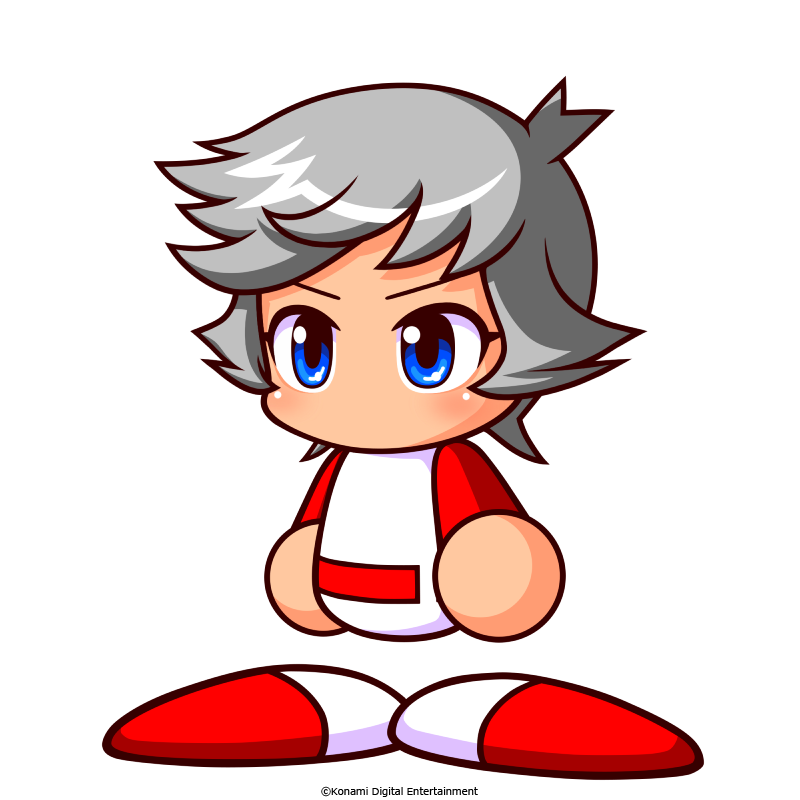 1girl, artist_request, baseball_uniform, blue_eyes, copyright_notice, grey_hair, jikkyou_powerful_pro_yakyuu, jikkyou_powerful_pro_yakyuu_(style)