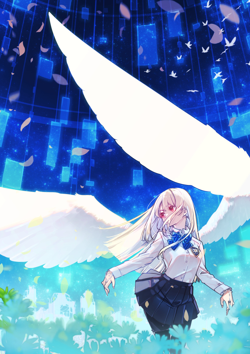 1girl, absurdres, amane_lily, angel_wings, azuma_sawayoshi, blonde_hair, breasts, commentary_request