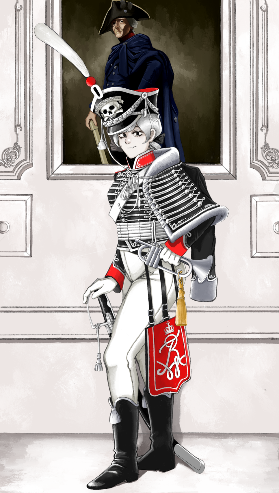 1girl, army, black_hat, boots, clothing_request, dolman_(jacket), frederick_ii, hat