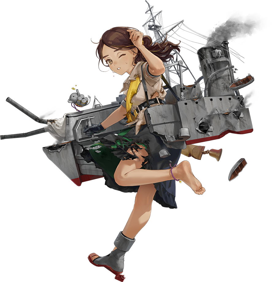 1girl, artist_request, barefoot, bell, black_gloves, black_skirt, brown_eyes, brown_hair