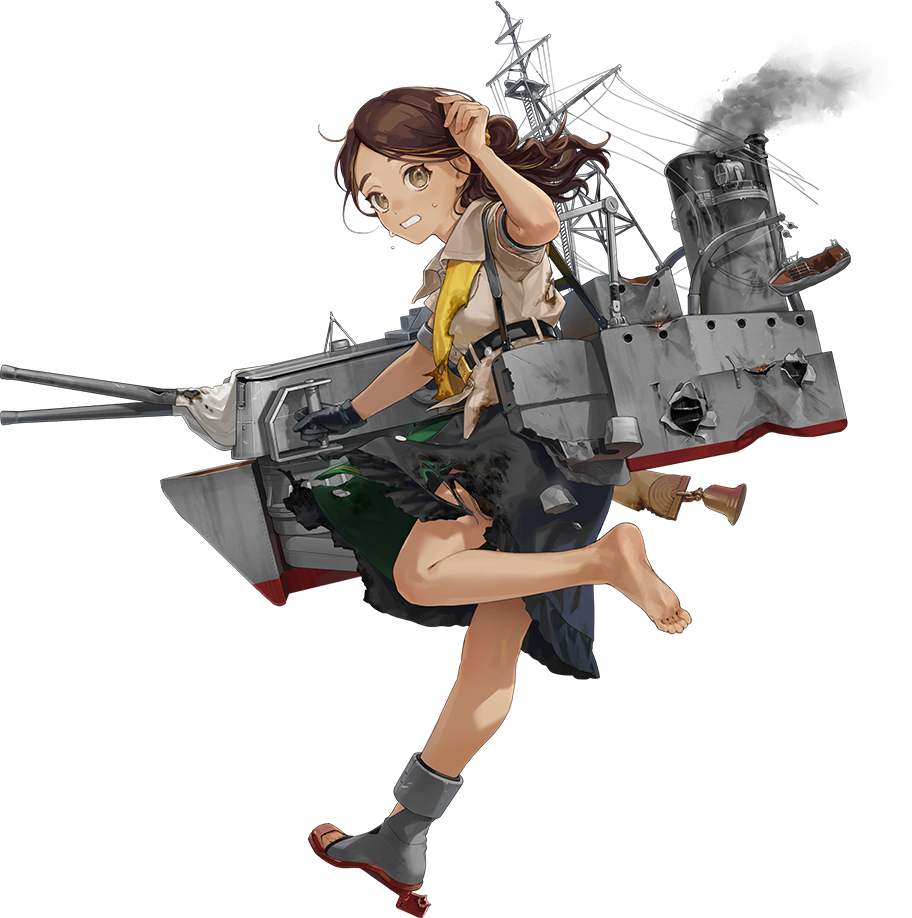 1girl, artist_request, barefoot, bell, black_gloves, black_skirt, brown_eyes, brown_hair
