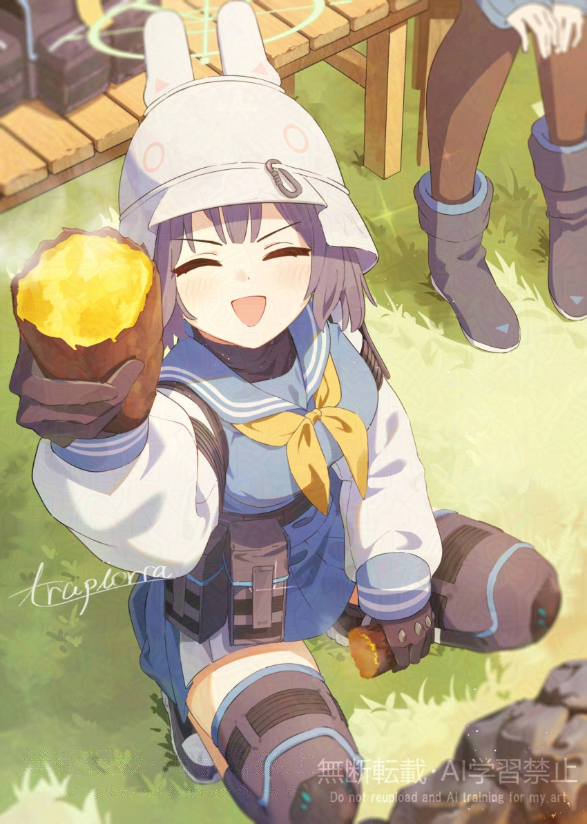2girls, adversarial_noise, animal_ear_helmet, animal_ears, animal_helmet, arm_up, belt_pouch, black_boots