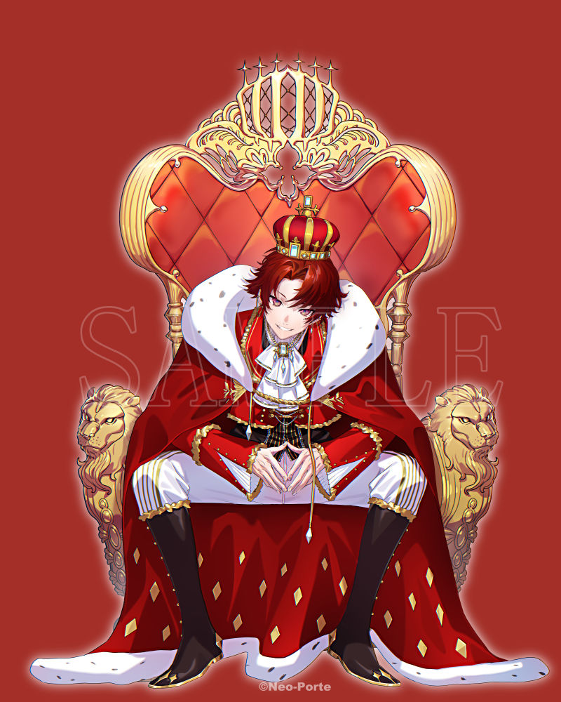 1boy, aqua_gem, arched_crown, ascot, black_boots, black_vest, boots, brooch