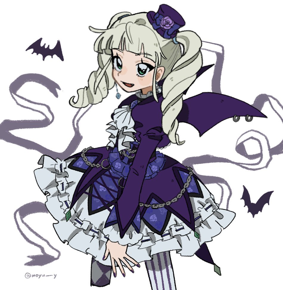 1girl, aikatsu!, aikatsu!_(series), ascot, bat_(animal), bat_earrings, bat_wings, blonde_hair