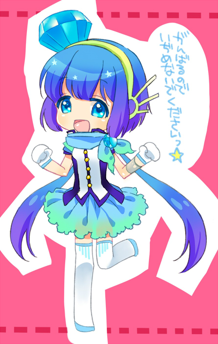 bad_id, blue_eyes, blue_hair, dosanko, gloves, hair_ornament, i-style_project, long_hair