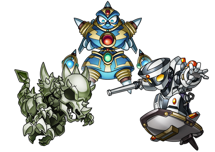 alarm_siren, baton_(weapon), blue_eyes, chibi, dinosaur, duel_monster, fossil, fossil_dyna_pachycephalo