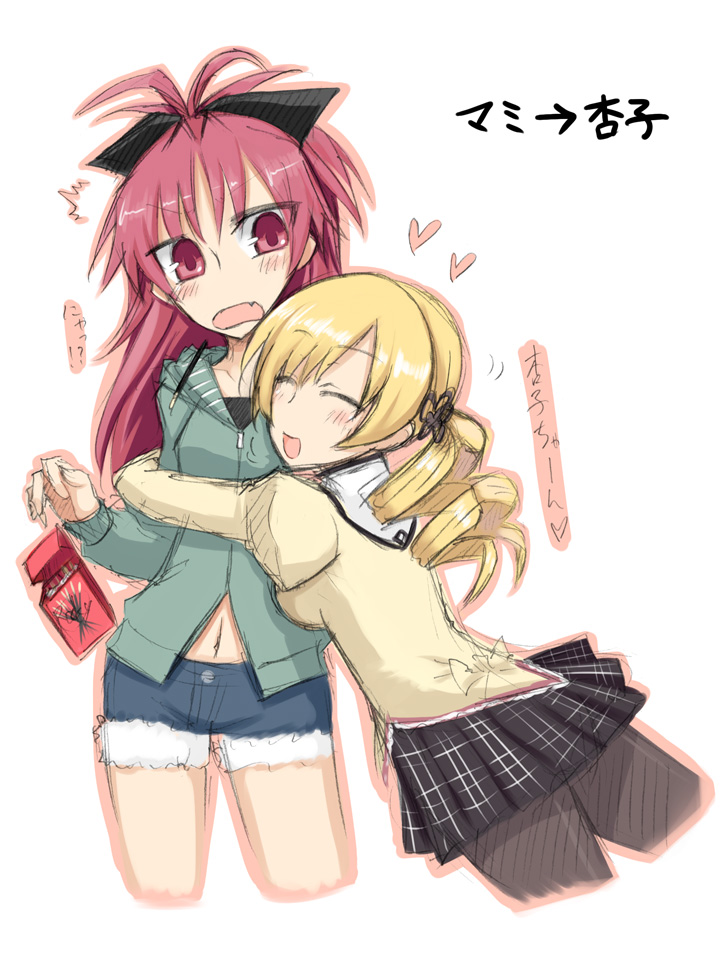 beret, blonde_hair, bow, drill_hair, hat, hug, kurakumo_nue, long_hair